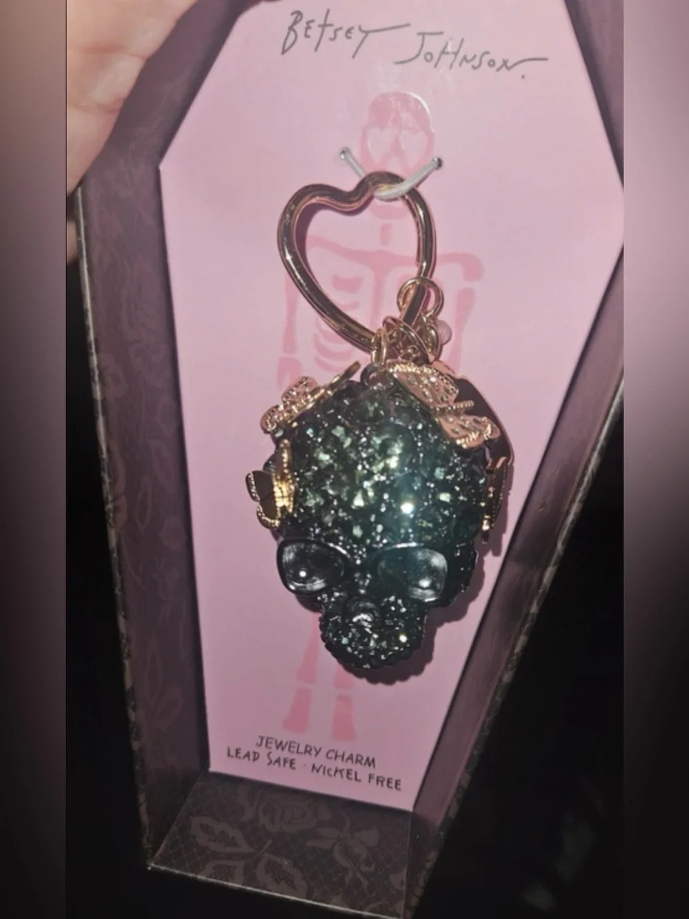 BETSEY JOHNSON Halloween Butterfly-Covered Skull Bag Charm Keychain TikTok NWT